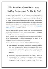 Why should you choose Wollongong Wedding Photographer for the Big Day.doc